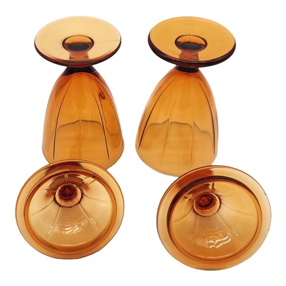 Vintage Mid Century Cambridge Amber Glass Compote Candy Dishes Pair - 8.5" Tall - Picture 7 of 14